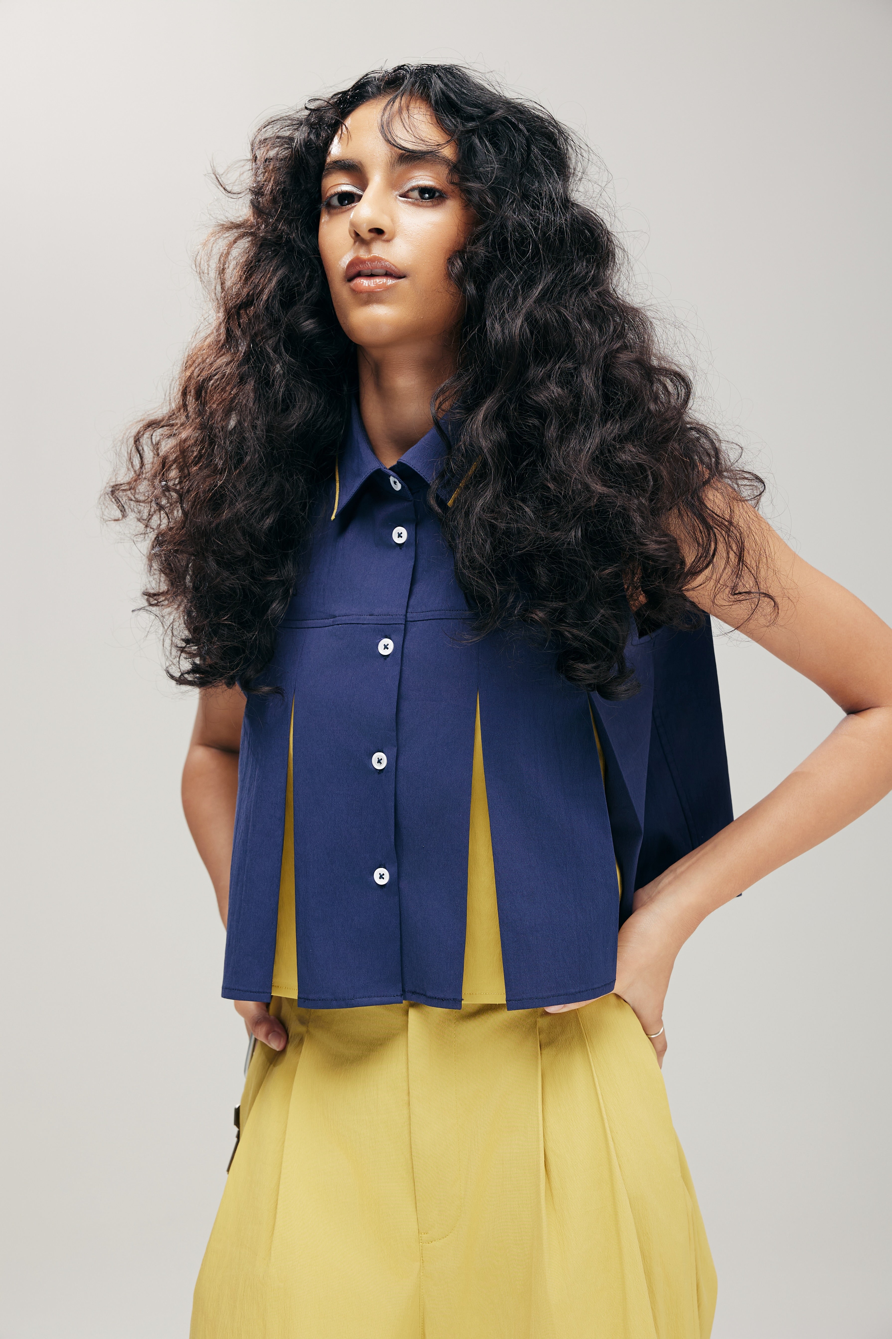 Crop Top Navy Blue Skirt With Yellow Top SENSU CROP TOP IN NAVY